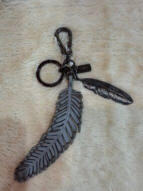 Coach Gunmetal Feather Key Ring Charm